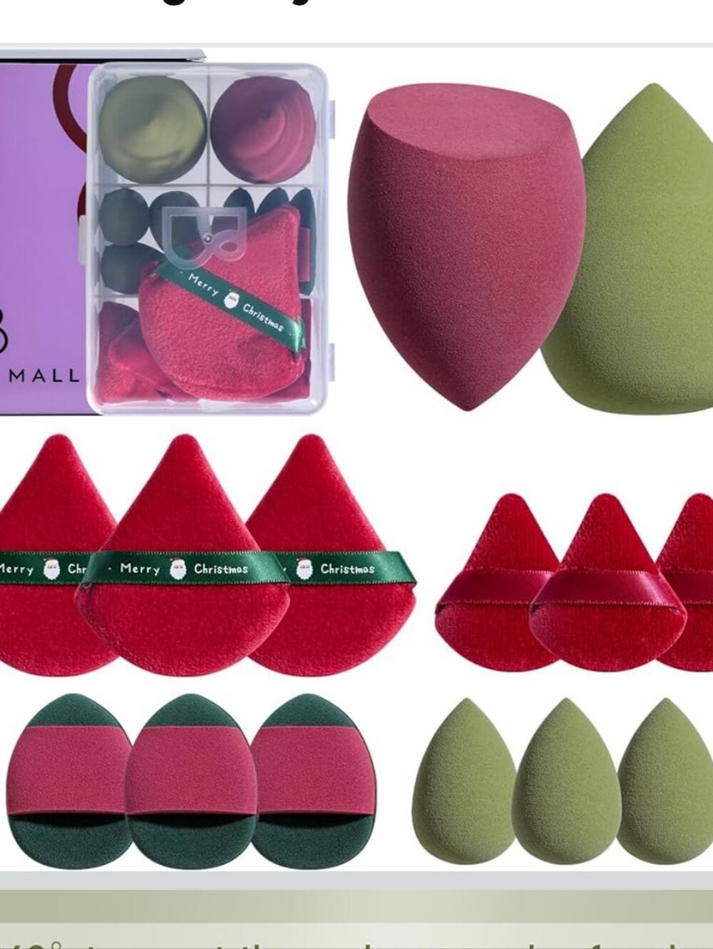 Mall Green and Red Makeup Sponge & Puff Set